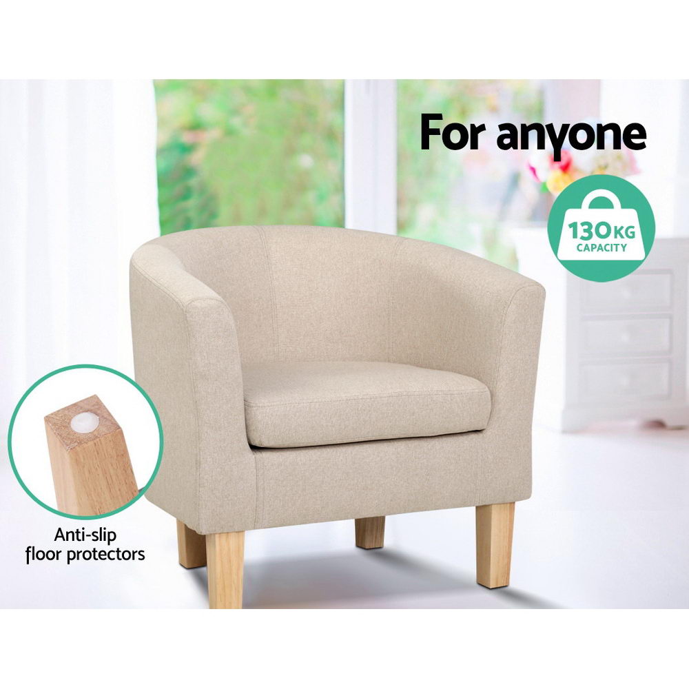 Artiss Armchair Lounge Chair Tub Accent Armchairs Fabric Sofa Chairs Beige - Cosy Abode