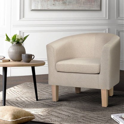 Artiss Armchair Lounge Chair Tub Accent Armchairs Fabric Sofa Chairs Beige - Cosy Abode
