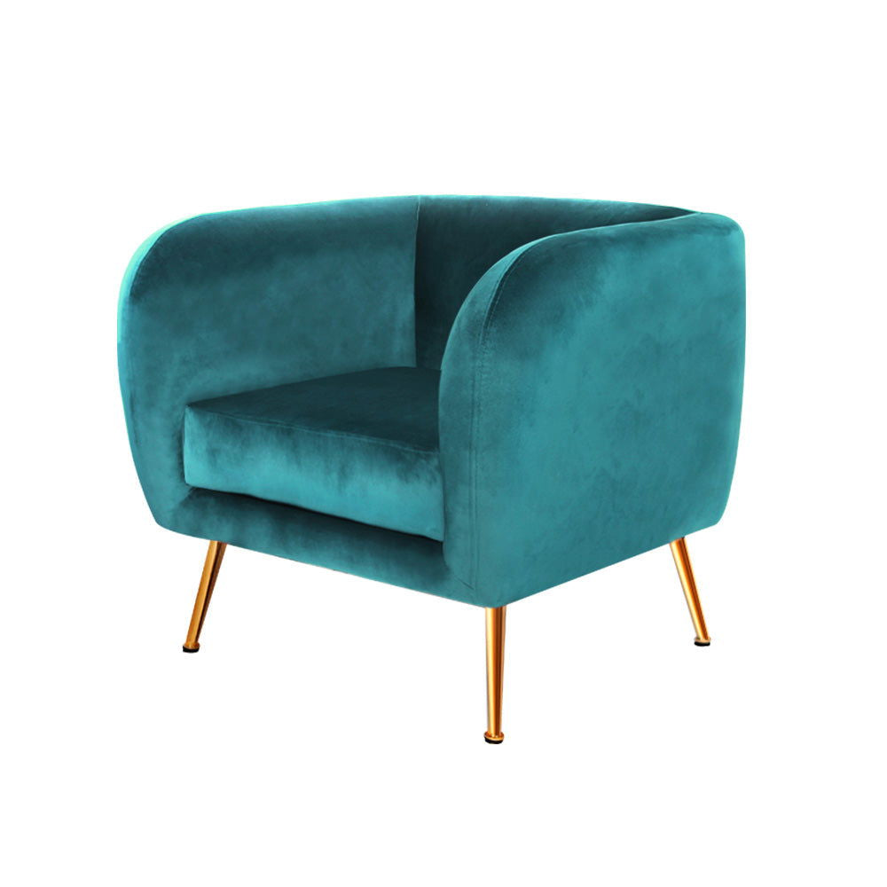 Artiss Armchair Lounge Sofa Arm Chair Accent Chairs Armchairs Couch Velvet Green - Cosy Abode