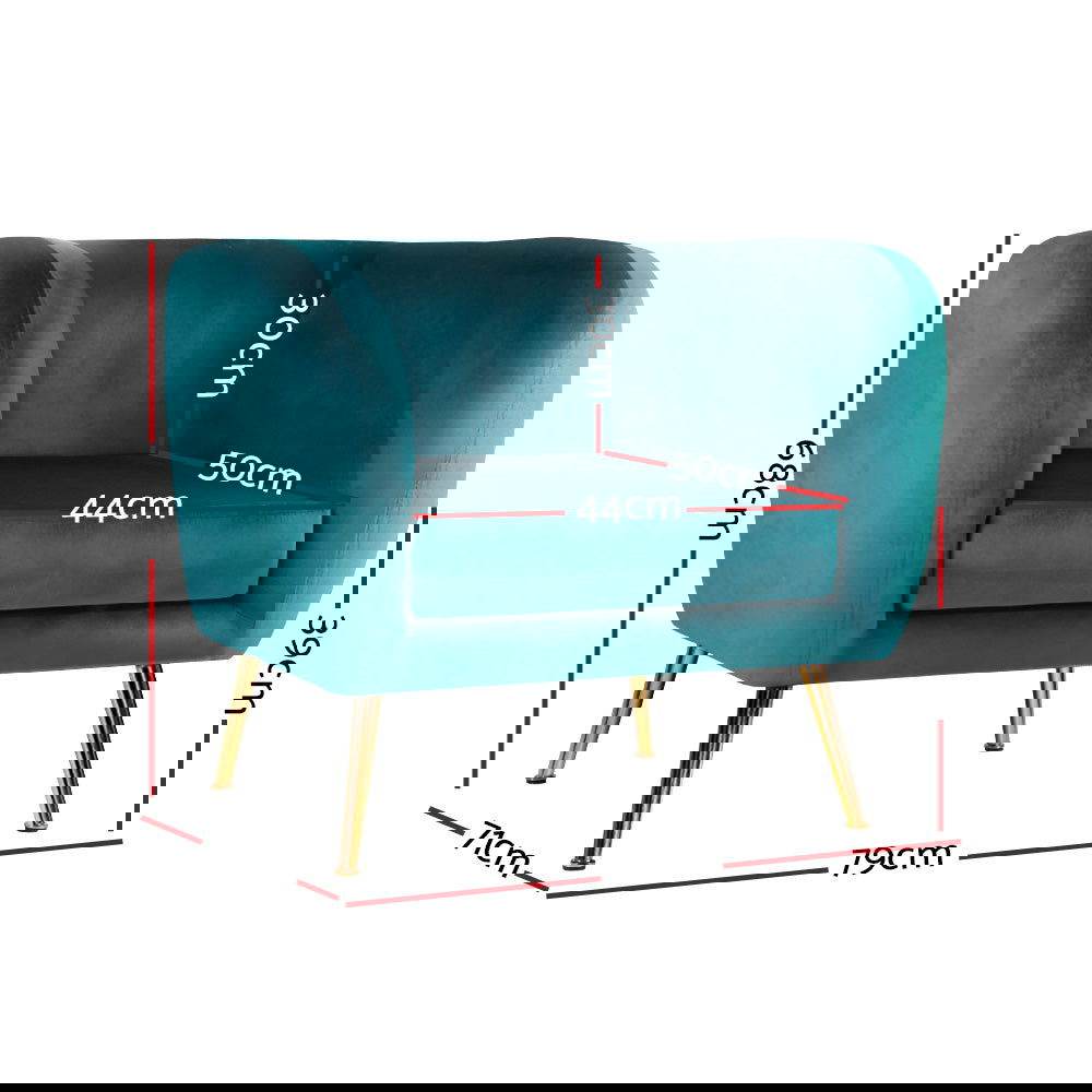 Artiss Armchair Lounge Sofa Arm Chair Accent Chairs Armchairs Couch Velvet Green - Cosy Abode