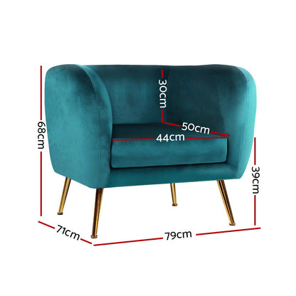 Artiss Armchair Lounge Sofa Arm Chair Accent Chairs Armchairs Couch Velvet Green - Cosy Abode