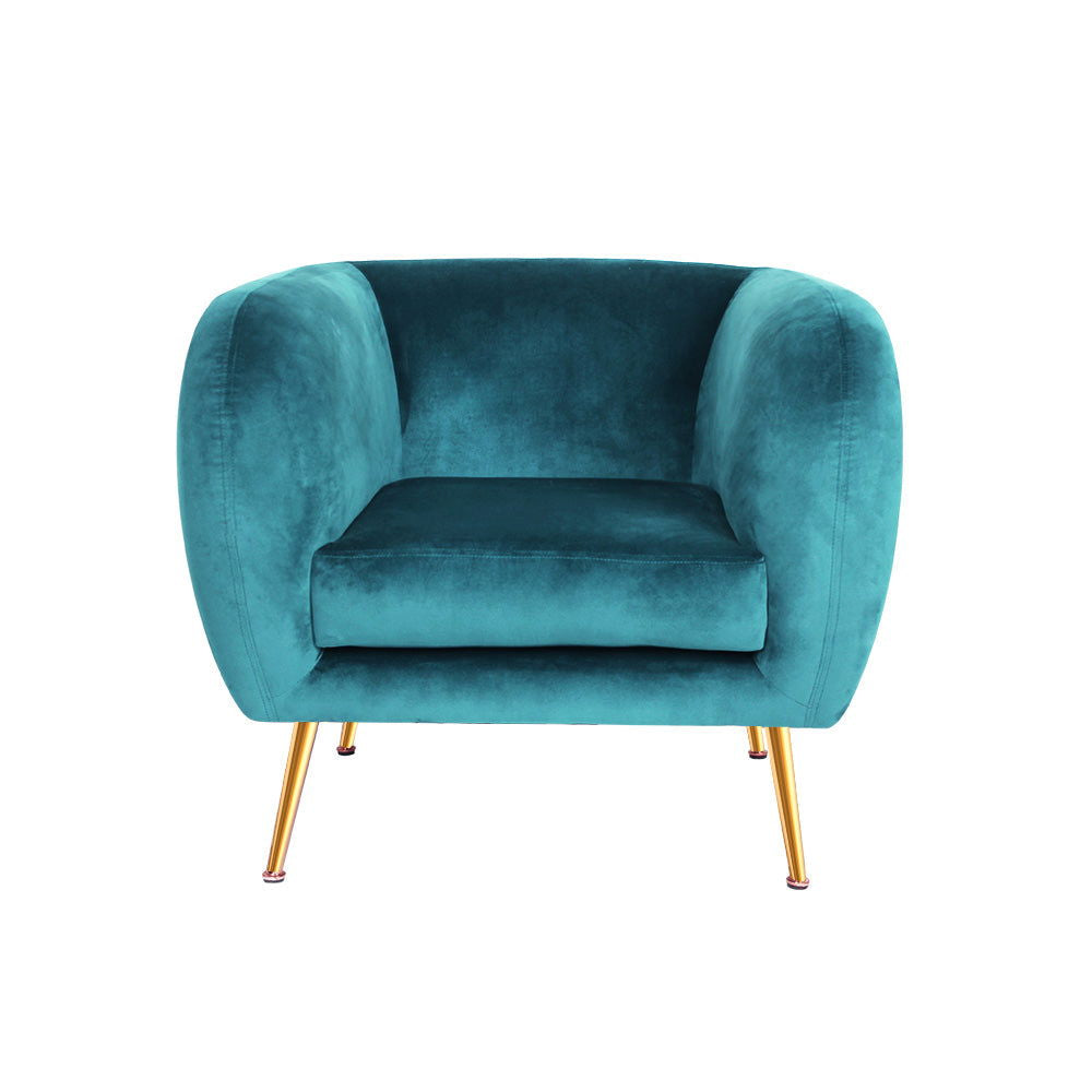 Artiss Armchair Lounge Sofa Arm Chair Accent Chairs Armchairs Couch Velvet Green - Cosy Abode