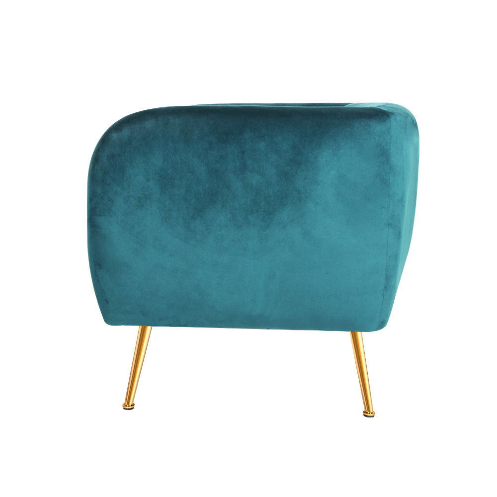 Artiss Armchair Lounge Sofa Arm Chair Accent Chairs Armchairs Couch Velvet Green - Cosy Abode