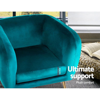 Artiss Armchair Lounge Sofa Arm Chair Accent Chairs Armchairs Couch Velvet Green - Cosy Abode