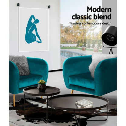 Artiss Armchair Lounge Sofa Arm Chair Accent Chairs Armchairs Couch Velvet Green - Cosy Abode