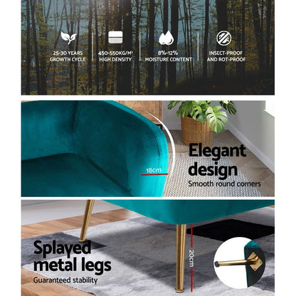 Artiss Armchair Lounge Sofa Arm Chair Accent Chairs Armchairs Couch Velvet Green - Cosy Abode