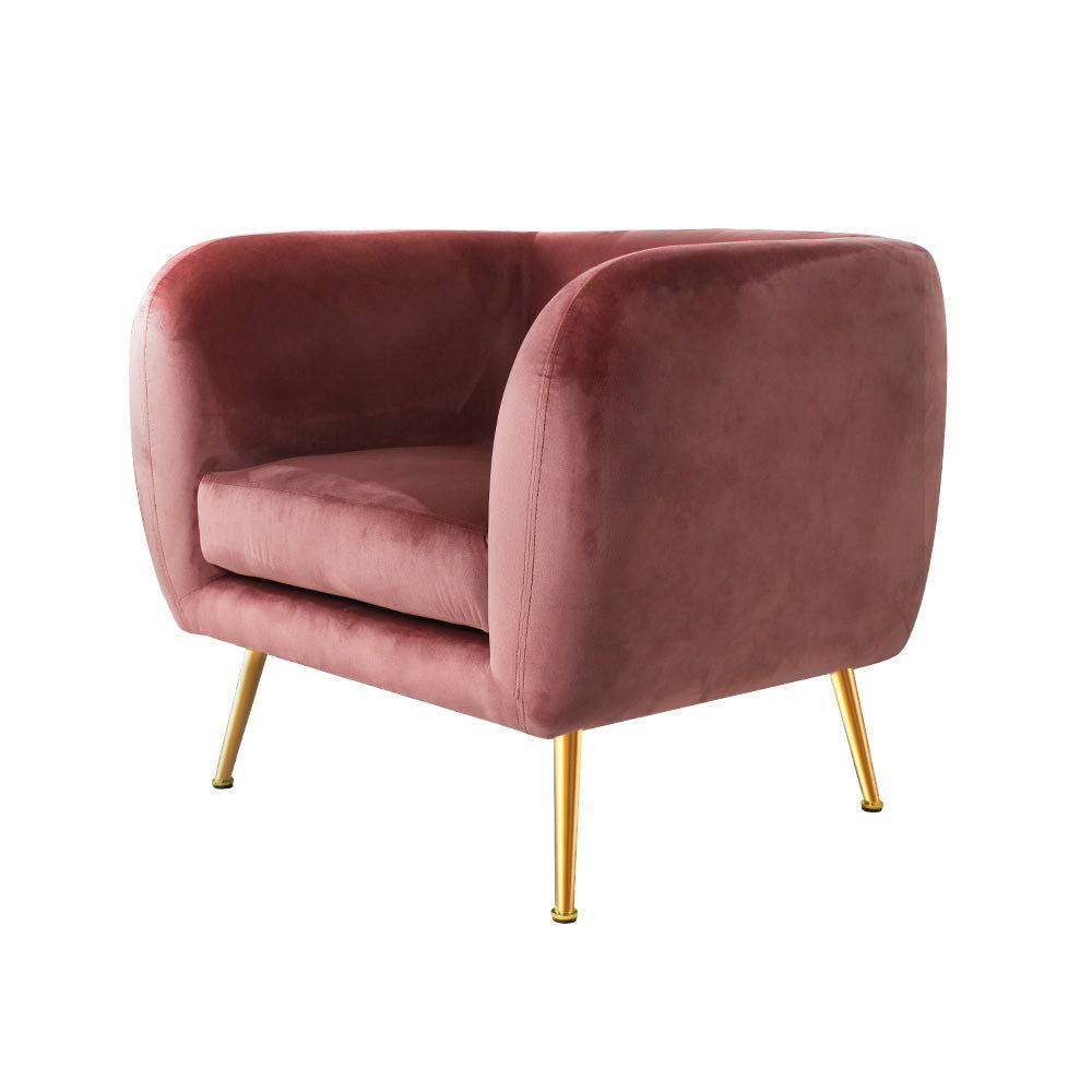 Artiss Armchair Lounge Sofa Arm Chair Accent Chairs Armchairs Couch Velvet Pink - Cosy Abode