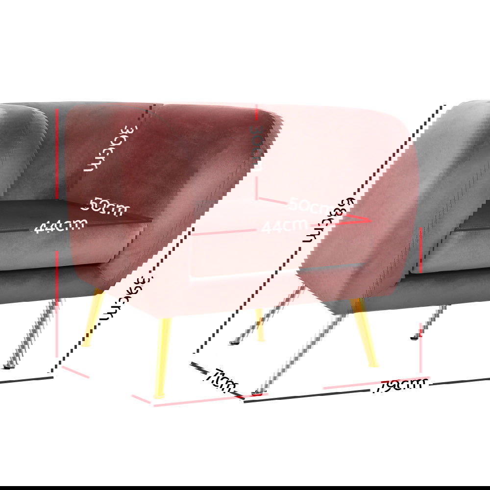 Artiss Armchair Lounge Sofa Arm Chair Accent Chairs Armchairs Couch Velvet Pink - Cosy Abode