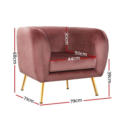 Artiss Armchair Lounge Sofa Arm Chair Accent Chairs Armchairs Couch Velvet Pink - Cosy Abode