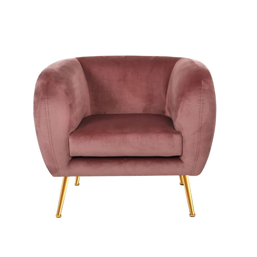 Artiss Armchair Lounge Sofa Arm Chair Accent Chairs Armchairs Couch Velvet Pink - Cosy Abode
