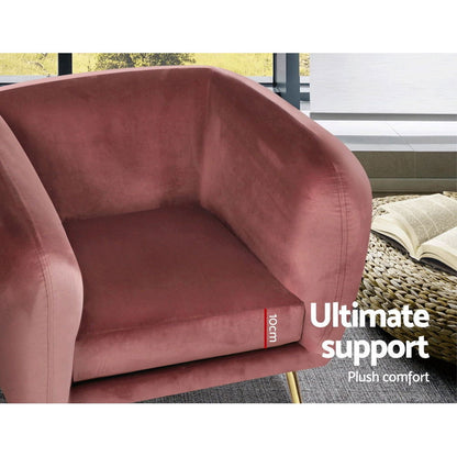 Artiss Armchair Lounge Sofa Arm Chair Accent Chairs Armchairs Couch Velvet Pink - Cosy Abode