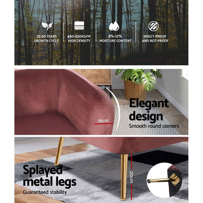 Artiss Armchair Lounge Sofa Arm Chair Accent Chairs Armchairs Couch Velvet Pink - Cosy Abode