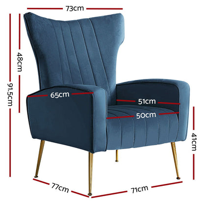 Artiss Armchair Navy Velvet Kate - Cosy Abode