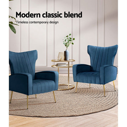 Artiss Armchair Navy Velvet Kate - Cosy Abode