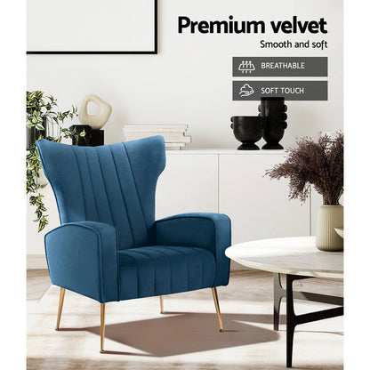 Artiss Armchair Navy Velvet Kate - Cosy Abode