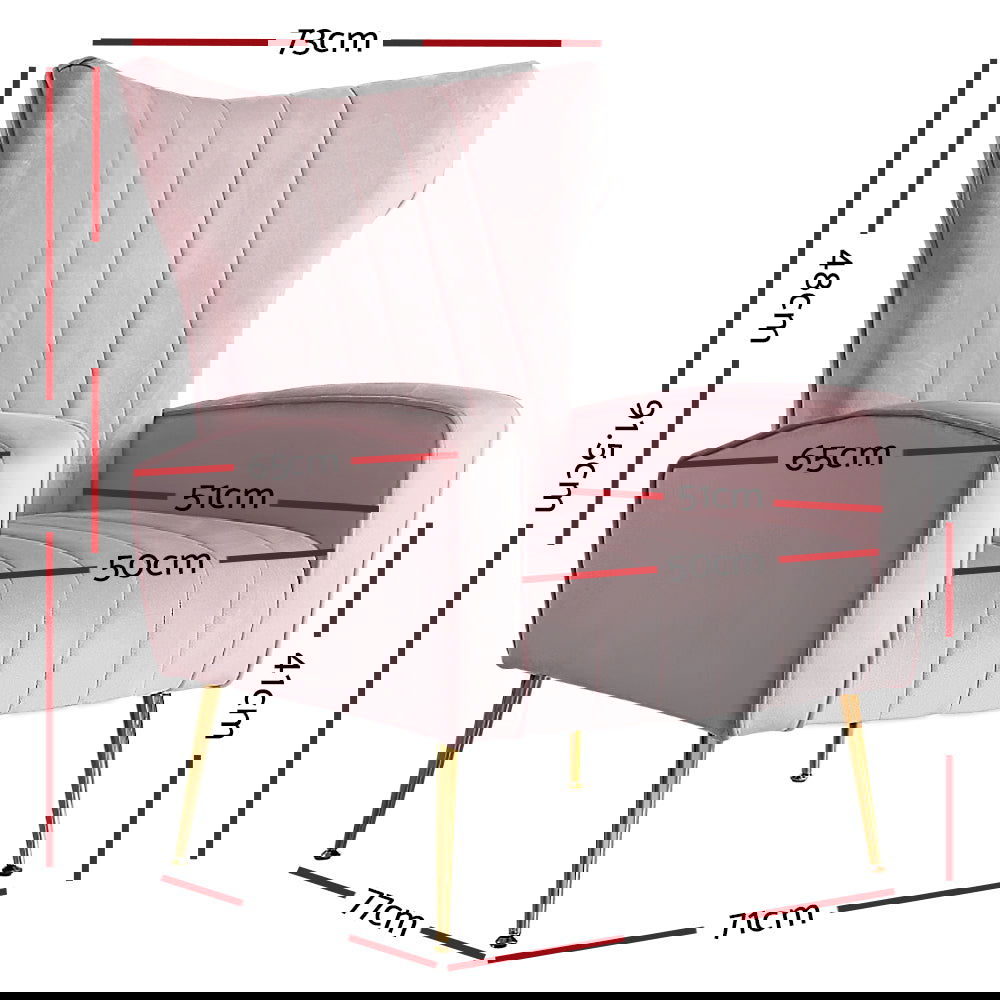 Artiss Armchair Pink Velvet Kate - Cosy Abode