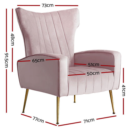 Artiss Armchair Pink Velvet Kate - Cosy Abode