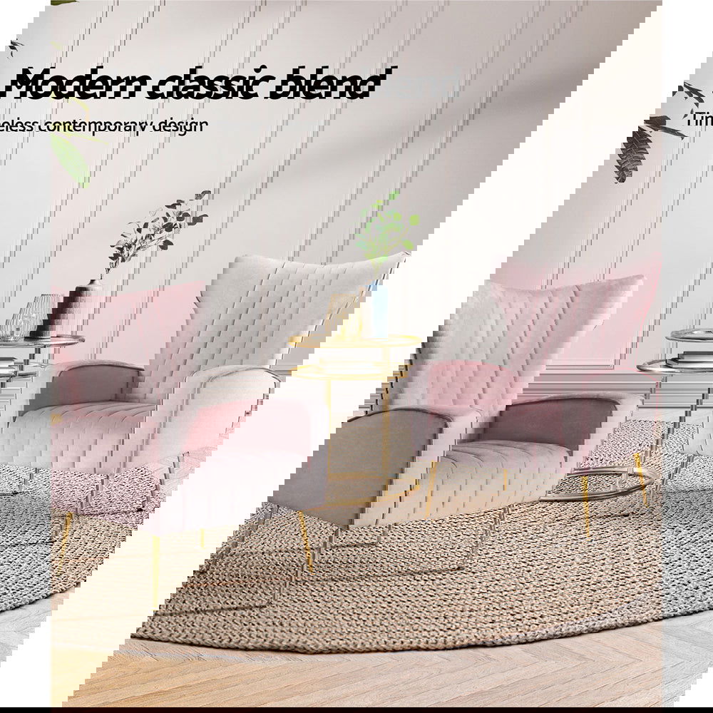 Artiss Armchair Pink Velvet Kate - Cosy Abode