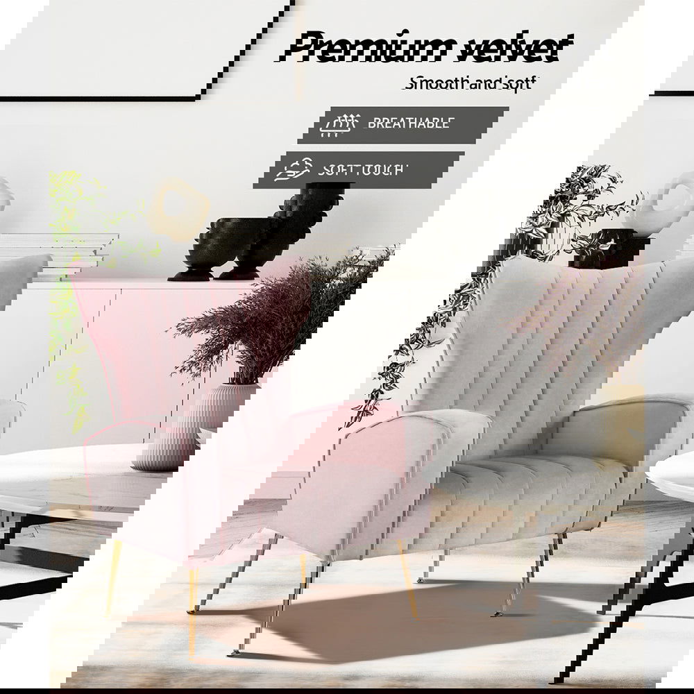 Artiss Armchair Pink Velvet Kate - Cosy Abode