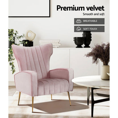Artiss Armchair Pink Velvet Kate - Cosy Abode