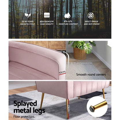 Artiss Armchair Pink Velvet Kate - Cosy Abode