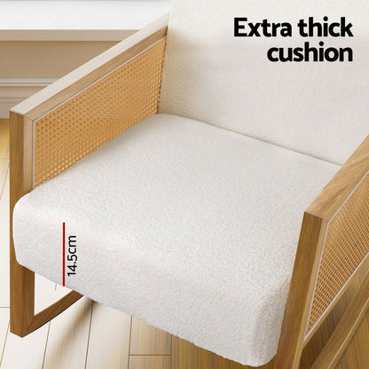 Artiss Armchair Rocking Chair Boucle Rattan White - Cosy Abode