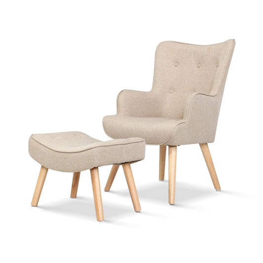 Artiss Armchair Set with Ottoman Beige Lansar - Cosy Abode