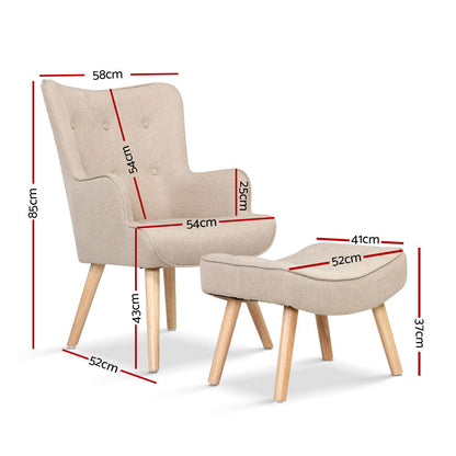 Artiss Armchair Set with Ottoman Beige Lansar - Cosy Abode