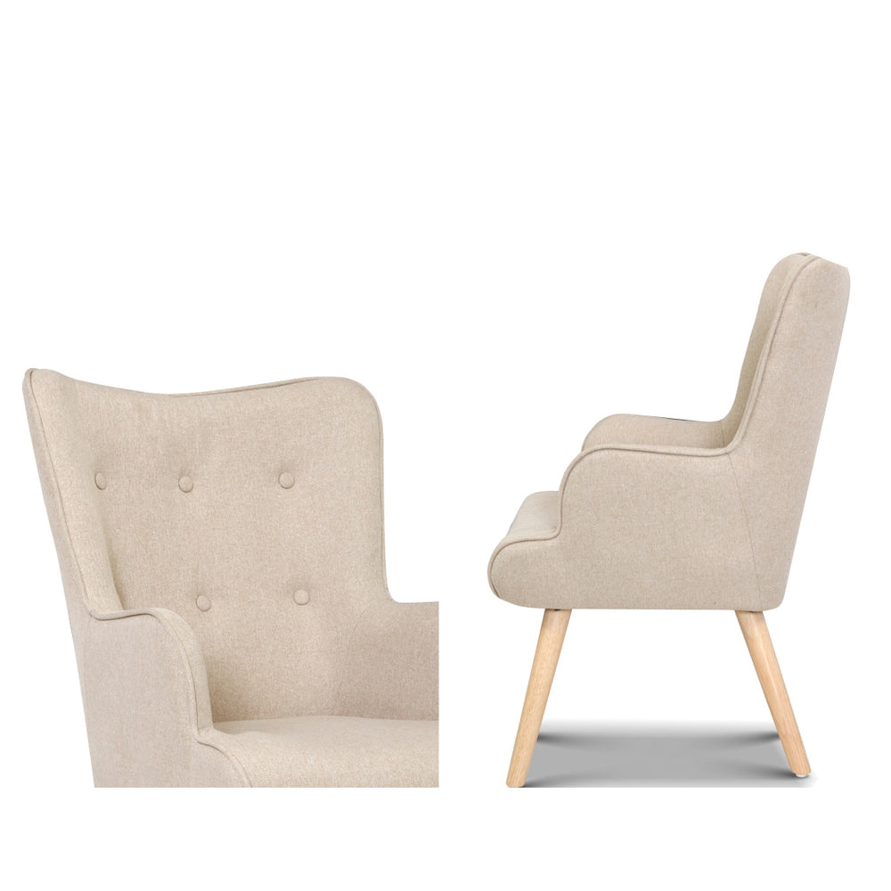 Artiss Armchair Set with Ottoman Beige Lansar - Cosy Abode