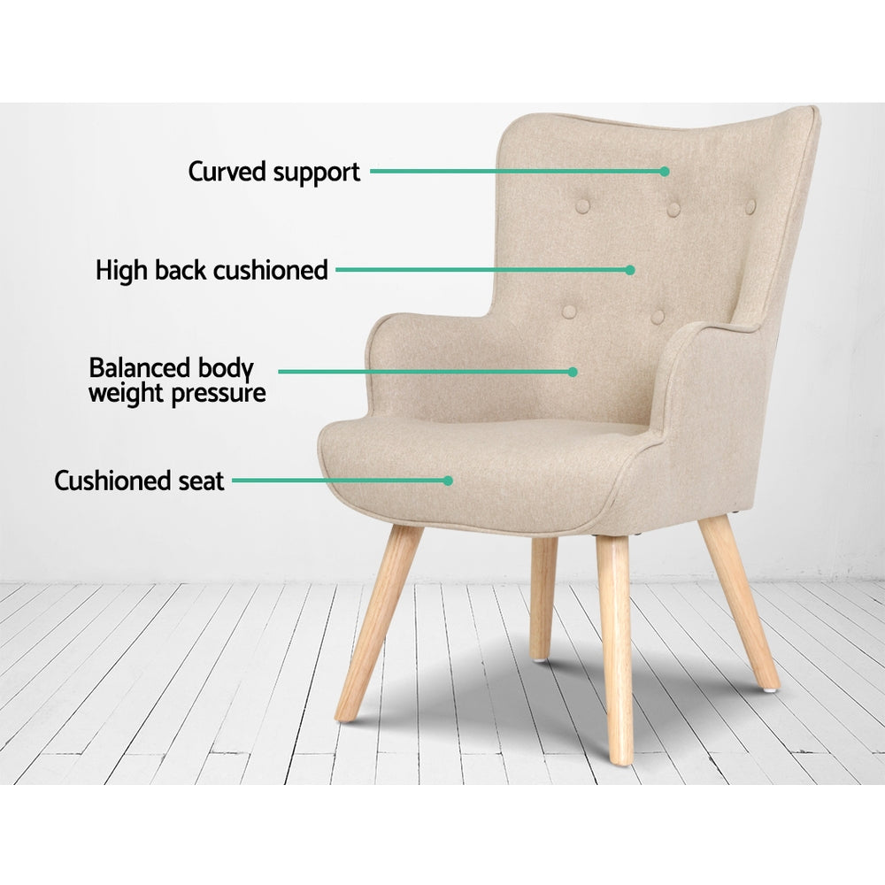 Artiss Armchair Set with Ottoman Beige Lansar - Cosy Abode