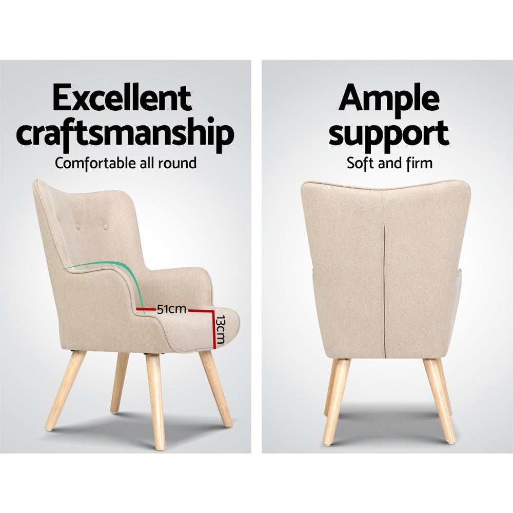 Artiss Armchair Set with Ottoman Beige Lansar - Cosy Abode