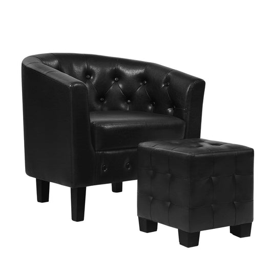 Artiss Armchair Set with Ottoman Black Ava - Cosy Abode