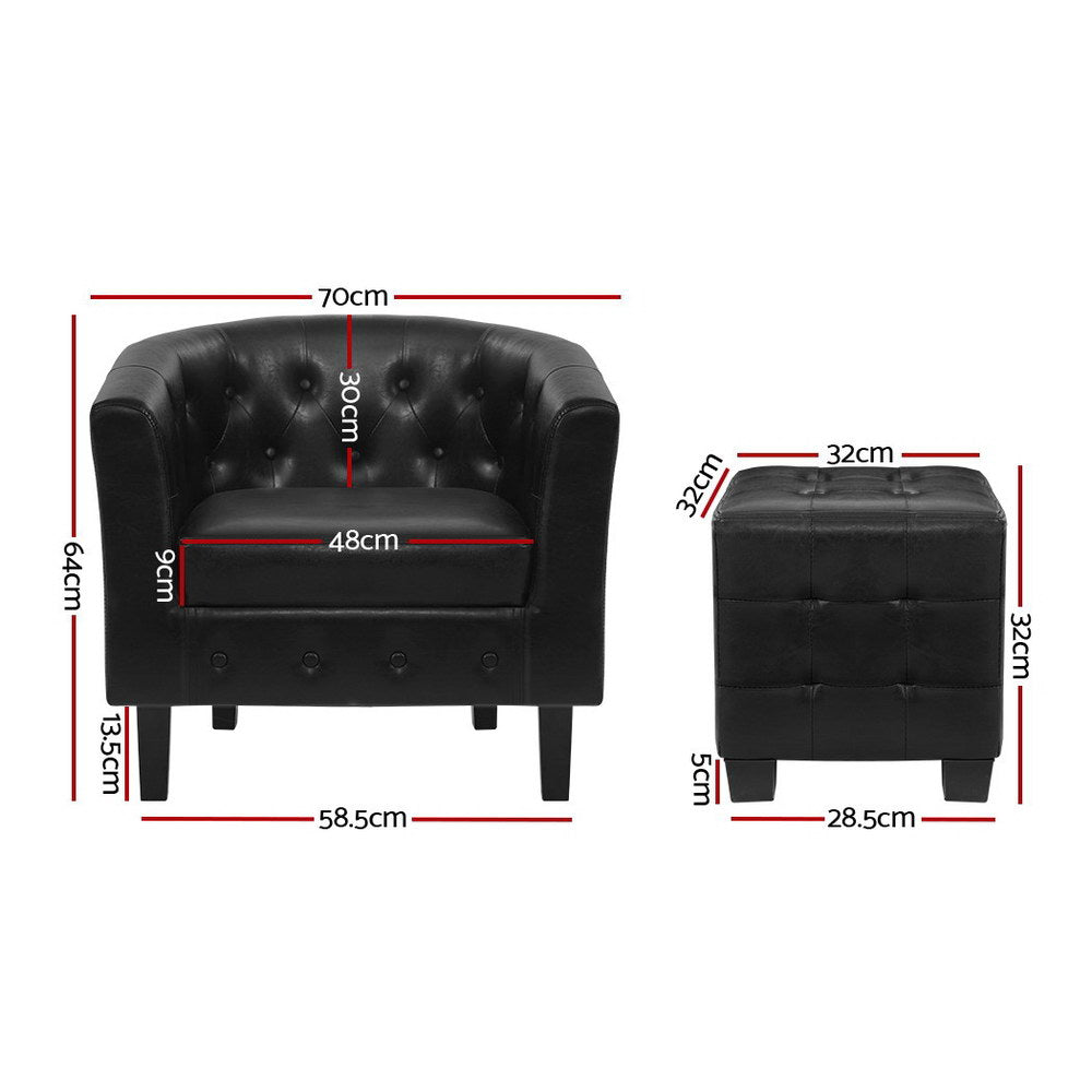 Artiss Armchair Set with Ottoman Black Ava - Cosy Abode