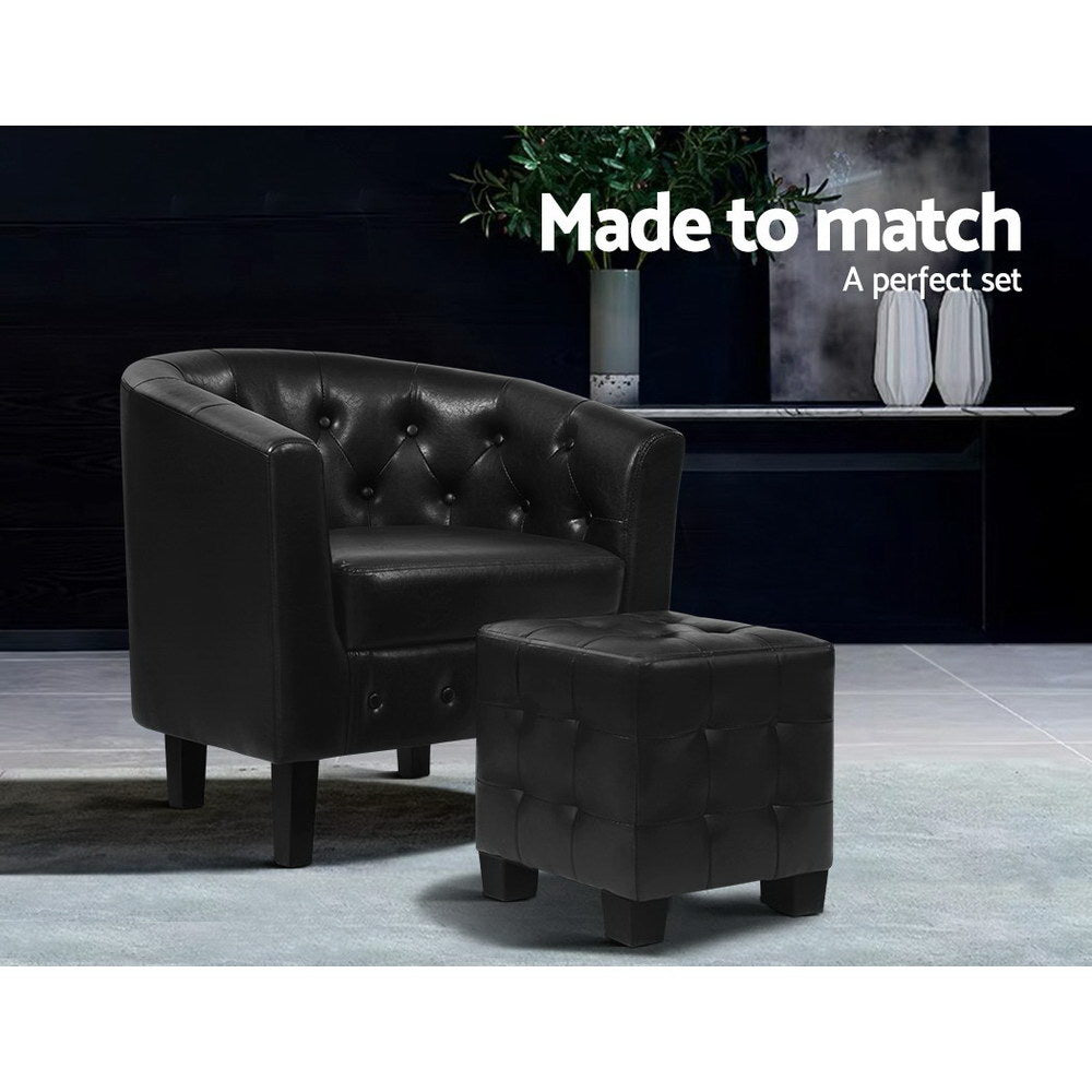 Artiss Armchair Set with Ottoman Black Ava - Cosy Abode