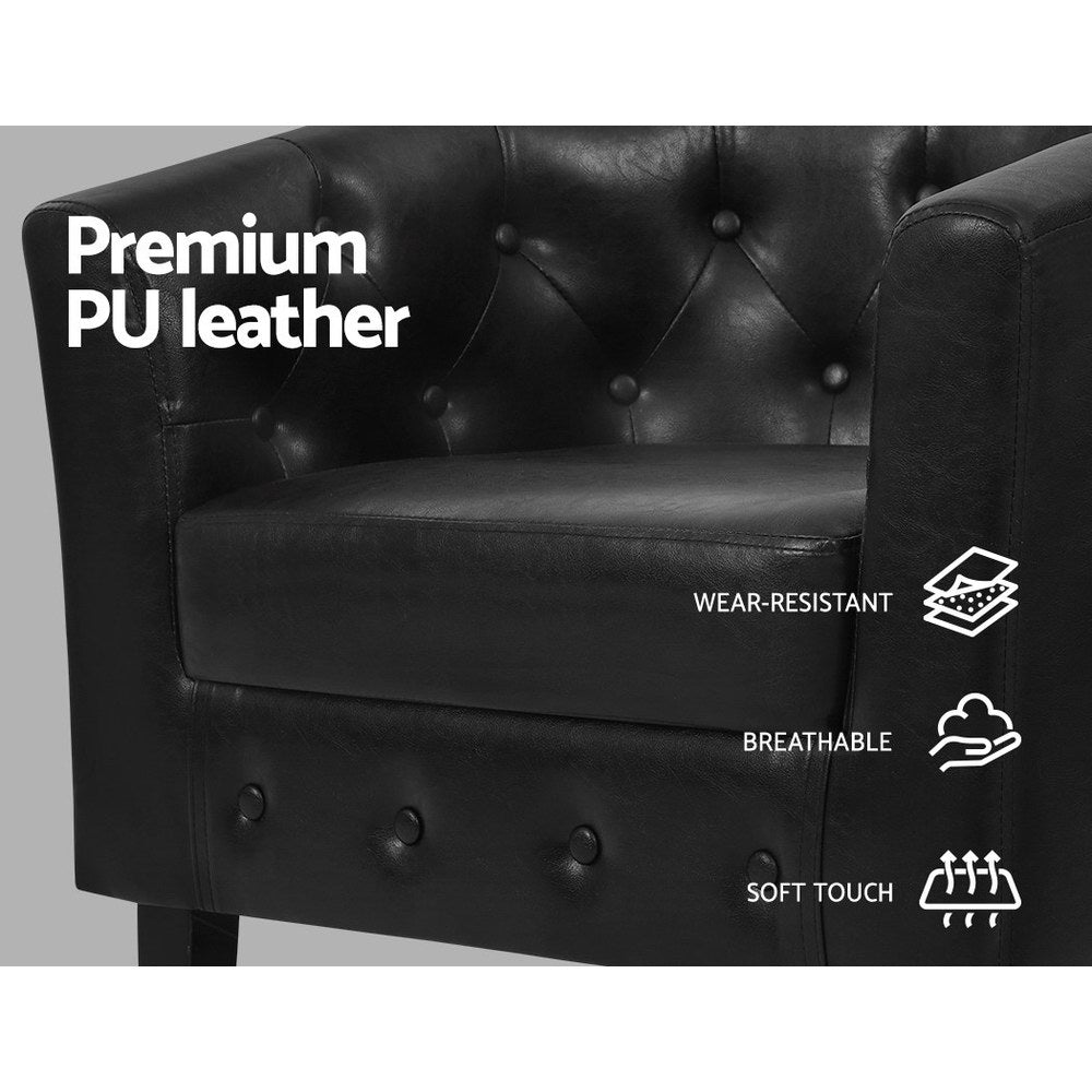 Artiss Armchair Set with Ottoman Black Ava - Cosy Abode