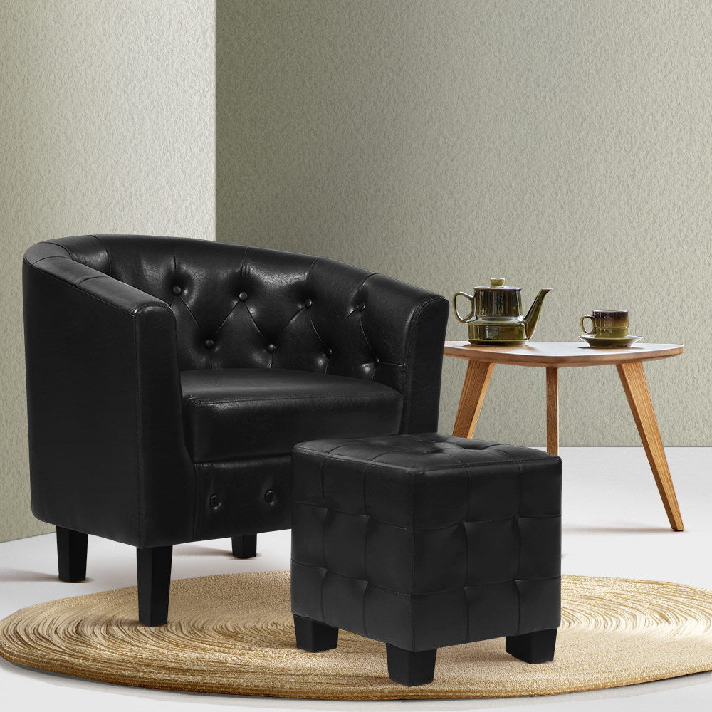 Artiss Armchair Set with Ottoman Black Ava - Cosy Abode