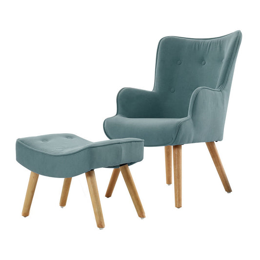Artiss Armchair Set with Ottoman Blue Lansar - Cosy Abode