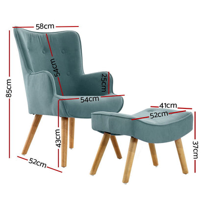 Artiss Armchair Set with Ottoman Blue Lansar - Cosy Abode