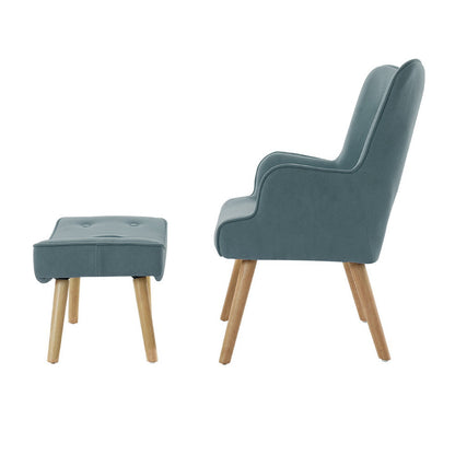 Artiss Armchair Set with Ottoman Blue Lansar - Cosy Abode