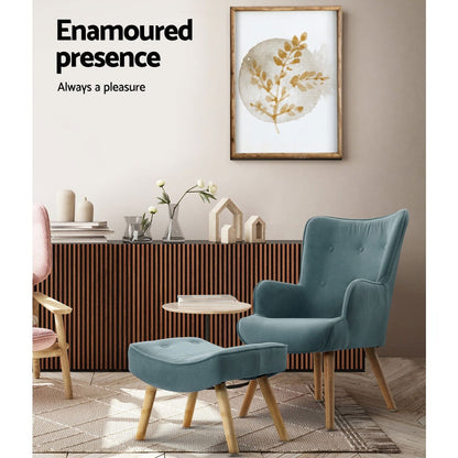 Artiss Armchair Set with Ottoman Blue Lansar - Cosy Abode