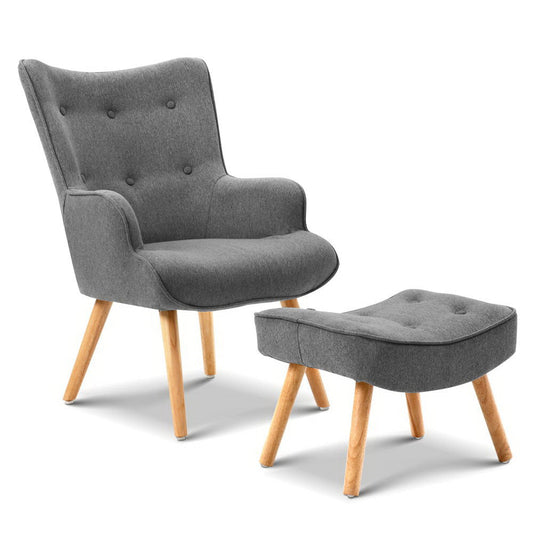 Artiss Armchair Set with Ottoman Grey Lansar - Cosy Abode