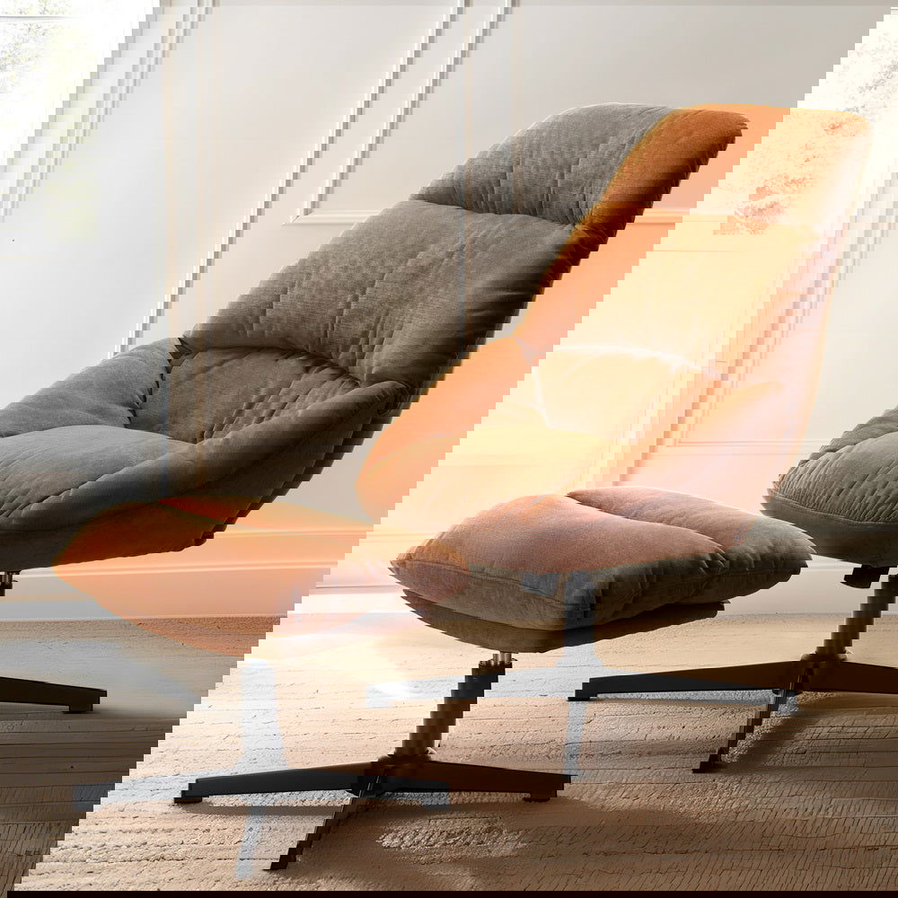 Artiss Armchair Set with Ottoman Linen Fabric Orange Yaro - Cosy Abode