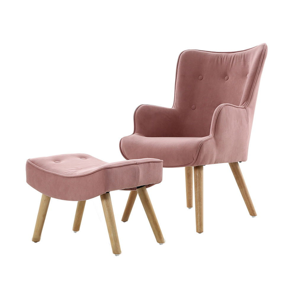 Artiss Armchair Set with Ottoman Pink Lansar - Cosy Abode