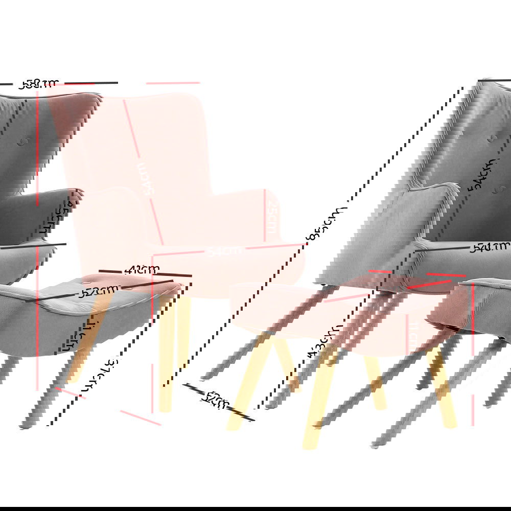 Artiss Armchair Set with Ottoman Pink Lansar - Cosy Abode