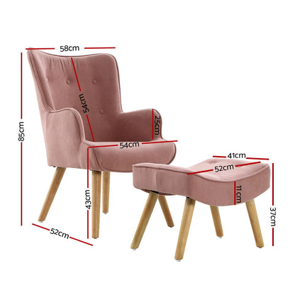 Artiss Armchair Set with Ottoman Pink Lansar - Cosy Abode