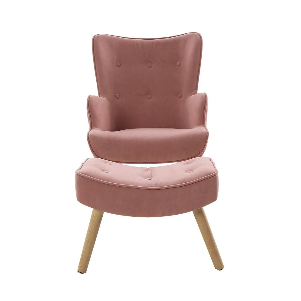 Artiss Armchair Set with Ottoman Pink Lansar - Cosy Abode
