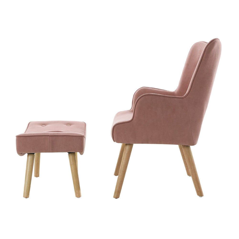 Artiss Armchair Set with Ottoman Pink Lansar - Cosy Abode