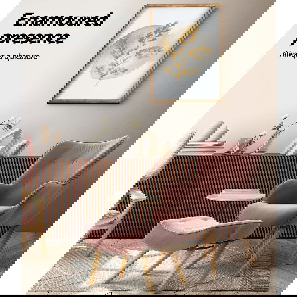 Artiss Armchair Set with Ottoman Pink Lansar - Cosy Abode