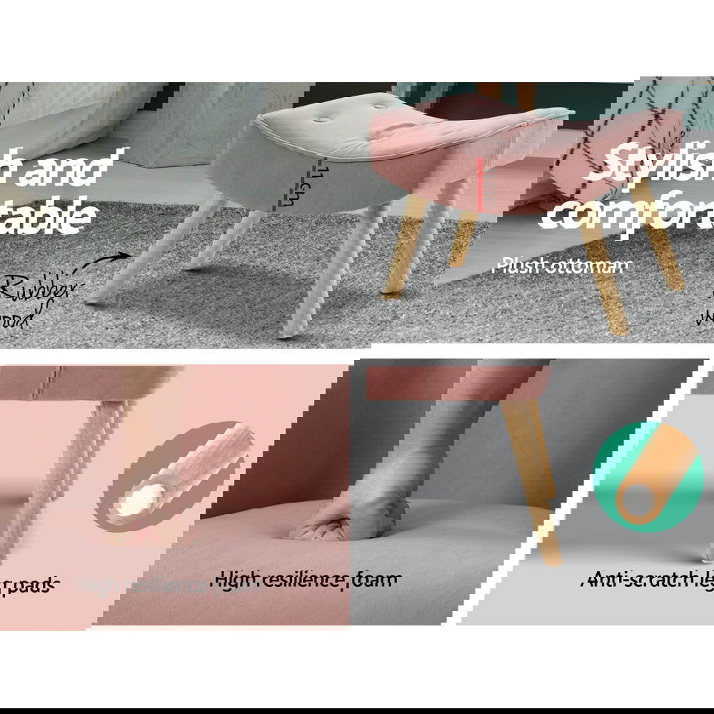 Artiss Armchair Set with Ottoman Pink Lansar - Cosy Abode