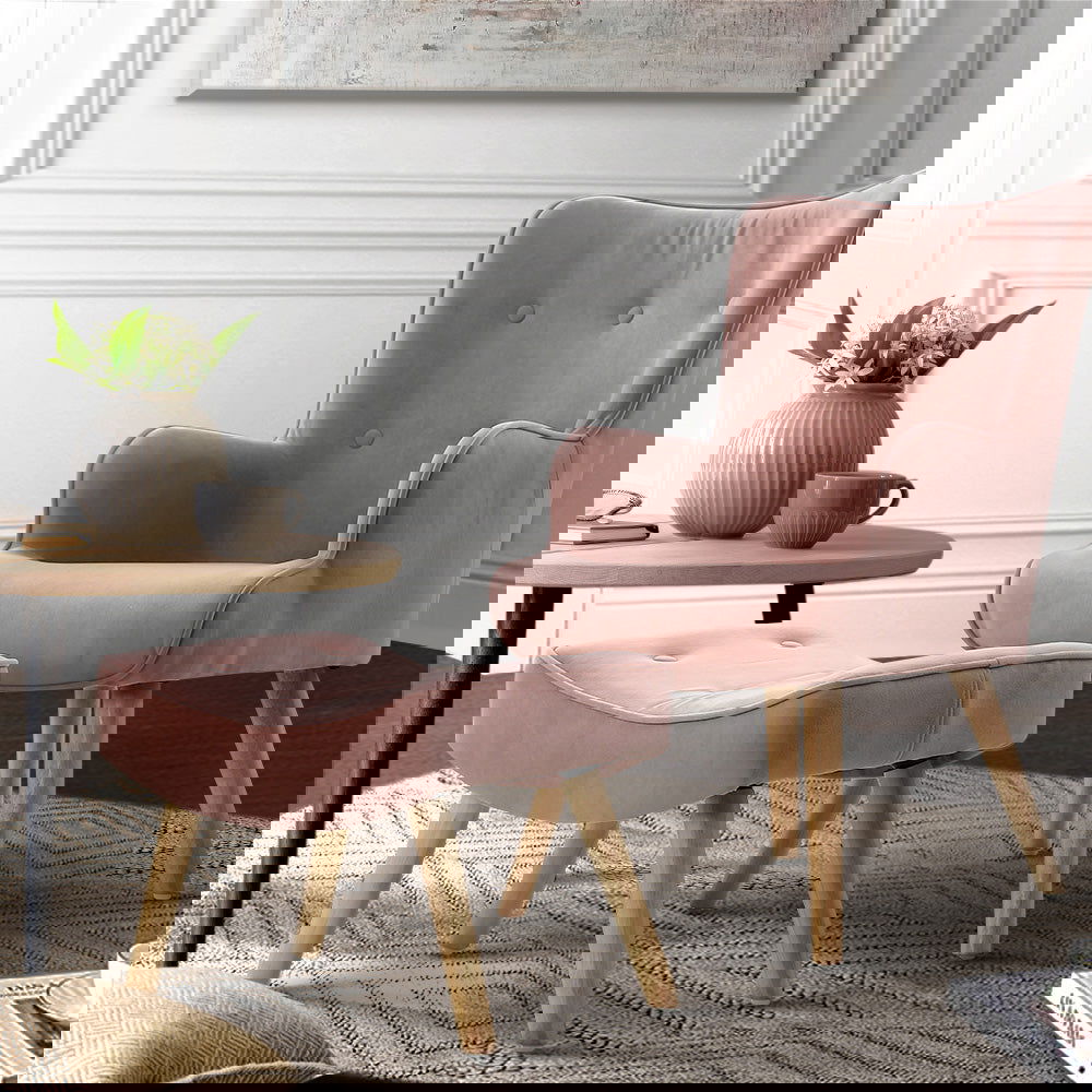 Artiss Armchair Set with Ottoman Pink Lansar - Cosy Abode